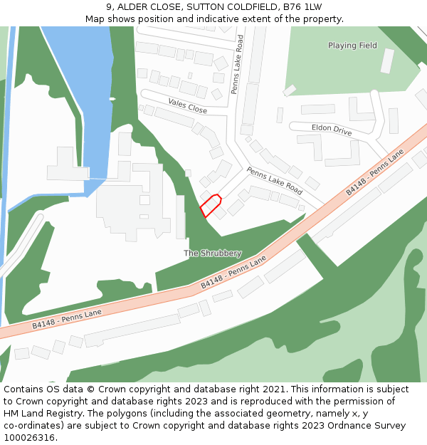 9, ALDER CLOSE, SUTTON COLDFIELD, B76 1LW: Location map and indicative extent of plot