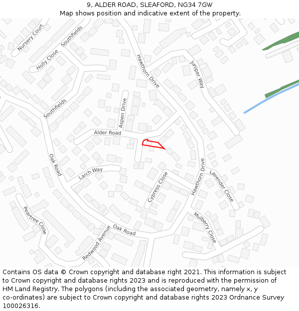9, ALDER ROAD, SLEAFORD, NG34 7GW: Location map and indicative extent of plot