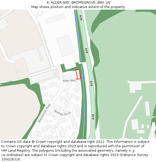 9, ALDER WAY, BROMSGROVE, B60 1AJ: Location map and indicative extent of plot