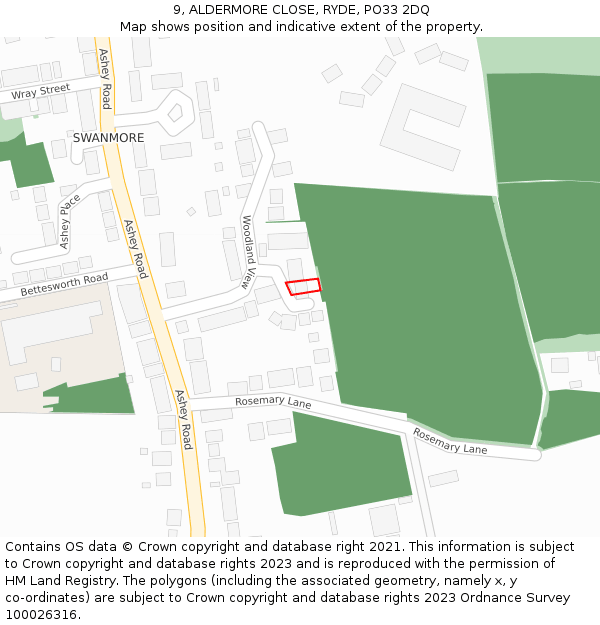 9, ALDERMORE CLOSE, RYDE, PO33 2DQ: Location map and indicative extent of plot