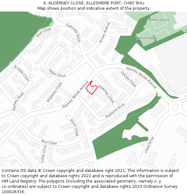 9, ALDERNEY CLOSE, ELLESMERE PORT, CH65 9HU: Location map and indicative extent of plot