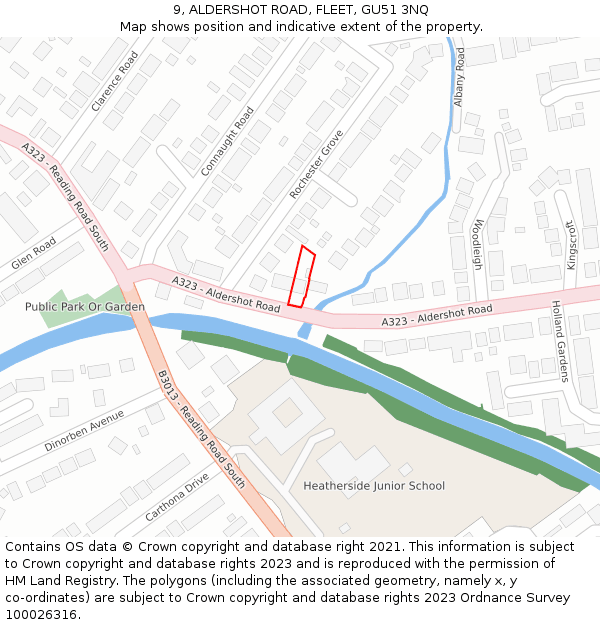 9, ALDERSHOT ROAD, FLEET, GU51 3NQ: Location map and indicative extent of plot