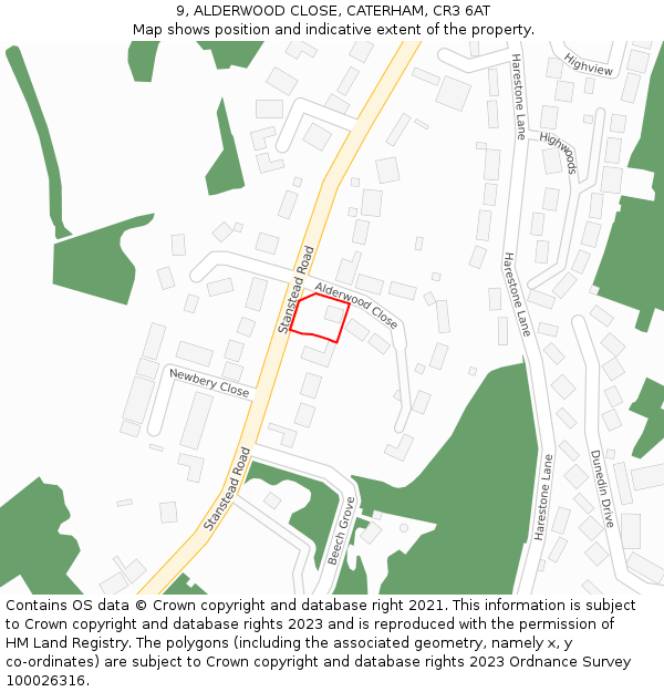 9, ALDERWOOD CLOSE, CATERHAM, CR3 6AT: Location map and indicative extent of plot