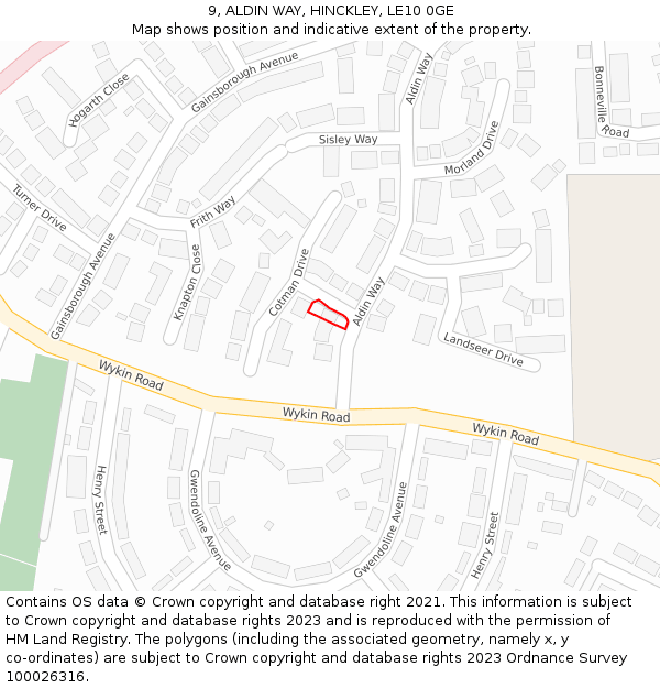 9, ALDIN WAY, HINCKLEY, LE10 0GE: Location map and indicative extent of plot