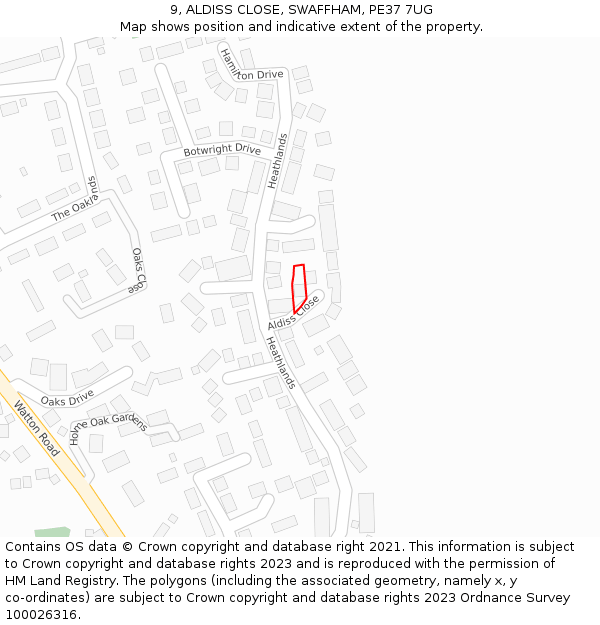 9, ALDISS CLOSE, SWAFFHAM, PE37 7UG: Location map and indicative extent of plot