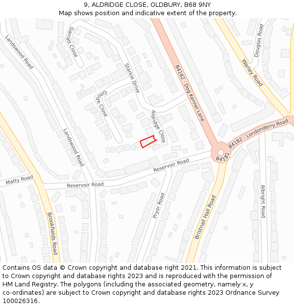 9, ALDRIDGE CLOSE, OLDBURY, B68 9NY: Location map and indicative extent of plot