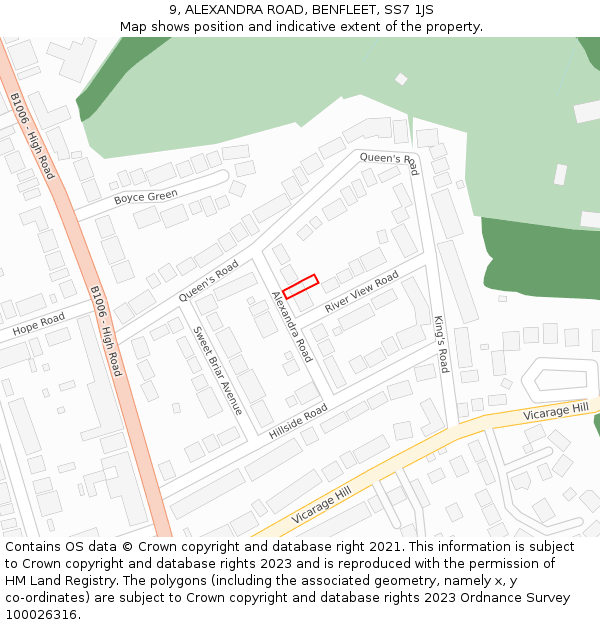 9, ALEXANDRA ROAD, BENFLEET, SS7 1JS: Location map and indicative extent of plot