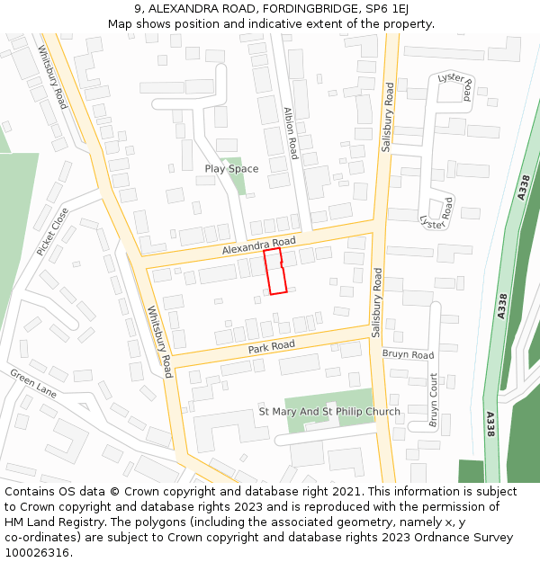 9, ALEXANDRA ROAD, FORDINGBRIDGE, SP6 1EJ: Location map and indicative extent of plot