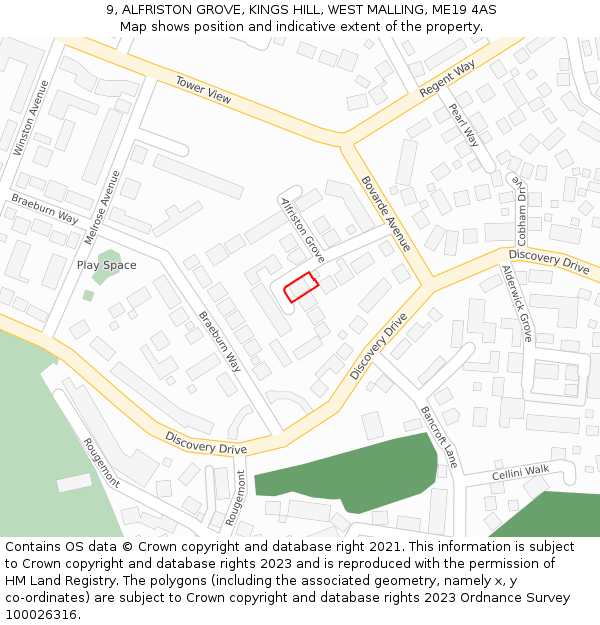 9, ALFRISTON GROVE, KINGS HILL, WEST MALLING, ME19 4AS: Location map and indicative extent of plot