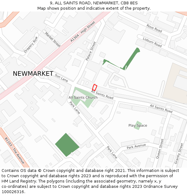 9, ALL SAINTS ROAD, NEWMARKET, CB8 8ES: Location map and indicative extent of plot