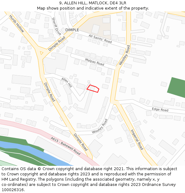 9, ALLEN HILL, MATLOCK, DE4 3LR: Location map and indicative extent of plot