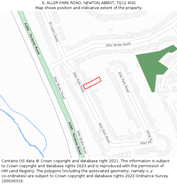 9, ALLER PARK ROAD, NEWTON ABBOT, TQ12 4NG: Location map and indicative extent of plot
