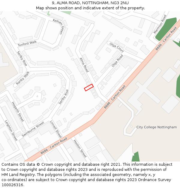 9, ALMA ROAD, NOTTINGHAM, NG3 2NU: Location map and indicative extent of plot