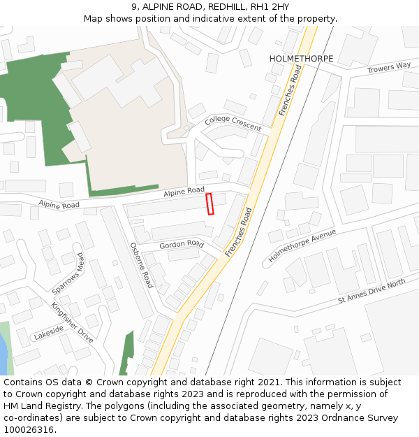 9, ALPINE ROAD, REDHILL, RH1 2HY: Location map and indicative extent of plot