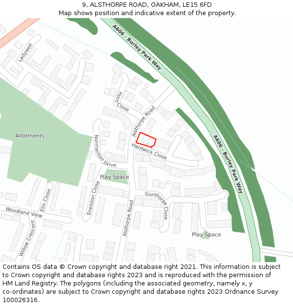 9, ALSTHORPE ROAD, OAKHAM, LE15 6FD: Location map and indicative extent of plot