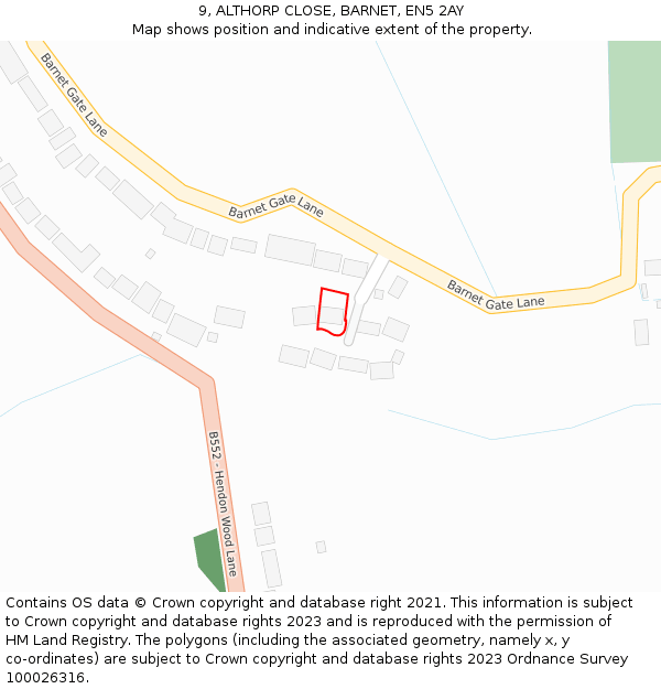 9, ALTHORP CLOSE, BARNET, EN5 2AY: Location map and indicative extent of plot