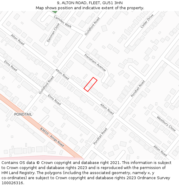 9, ALTON ROAD, FLEET, GU51 3HN: Location map and indicative extent of plot