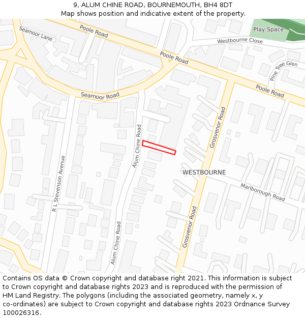 9, ALUM CHINE ROAD, BOURNEMOUTH, BH4 8DT: Location map and indicative extent of plot