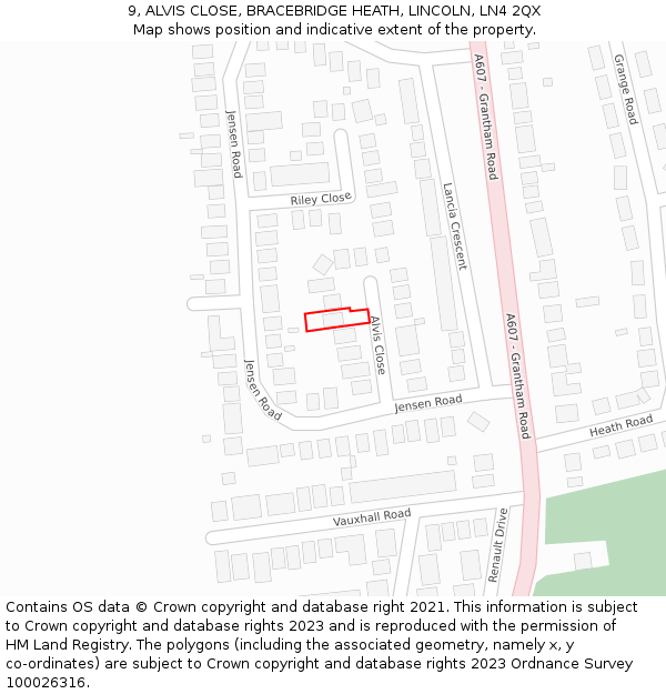 9, ALVIS CLOSE, BRACEBRIDGE HEATH, LINCOLN, LN4 2QX: Location map and indicative extent of plot