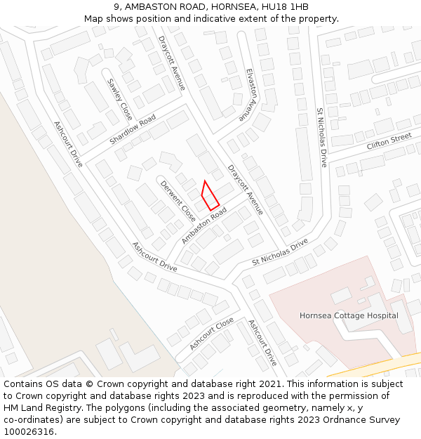 9, AMBASTON ROAD, HORNSEA, HU18 1HB: Location map and indicative extent of plot