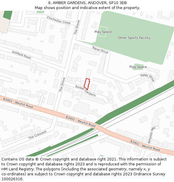 9, AMBER GARDENS, ANDOVER, SP10 3EB: Location map and indicative extent of plot