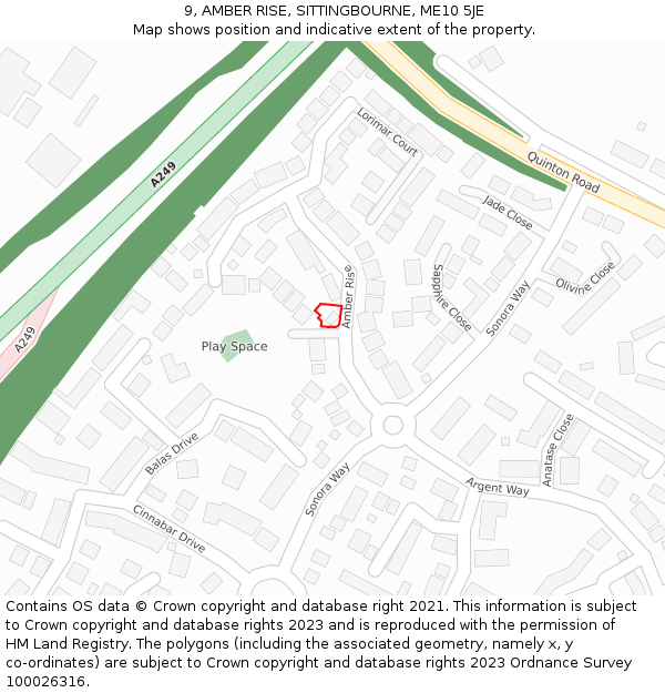 9, AMBER RISE, SITTINGBOURNE, ME10 5JE: Location map and indicative extent of plot