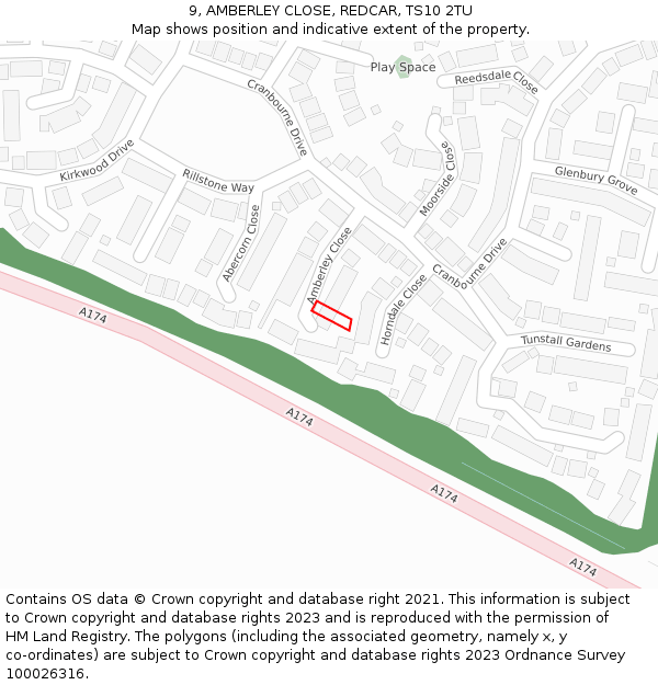 9, AMBERLEY CLOSE, REDCAR, TS10 2TU: Location map and indicative extent of plot