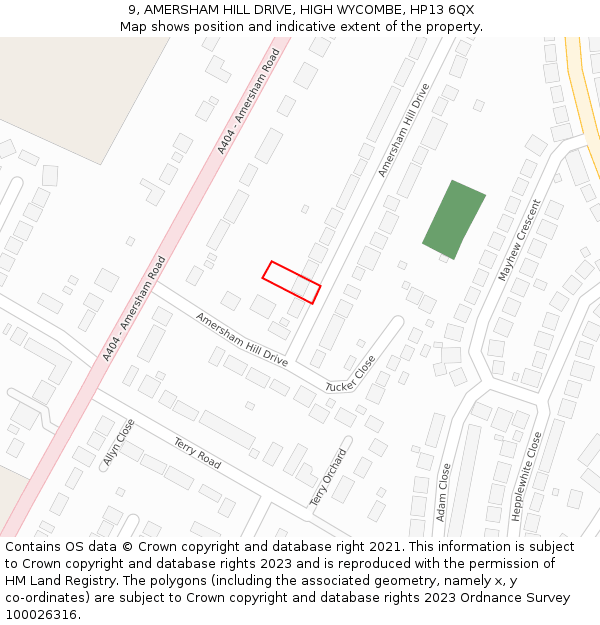 9, AMERSHAM HILL DRIVE, HIGH WYCOMBE, HP13 6QX: Location map and indicative extent of plot
