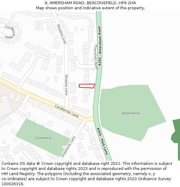 9, AMERSHAM ROAD, BEACONSFIELD, HP9 2HA: Location map and indicative extent of plot