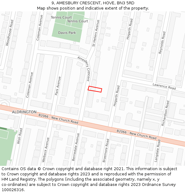 9, AMESBURY CRESCENT, HOVE, BN3 5RD: Location map and indicative extent of plot