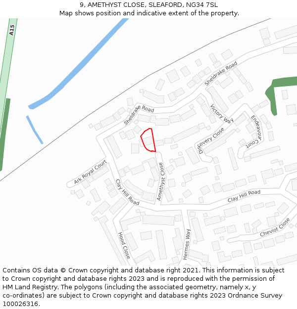 9, AMETHYST CLOSE, SLEAFORD, NG34 7SL: Location map and indicative extent of plot