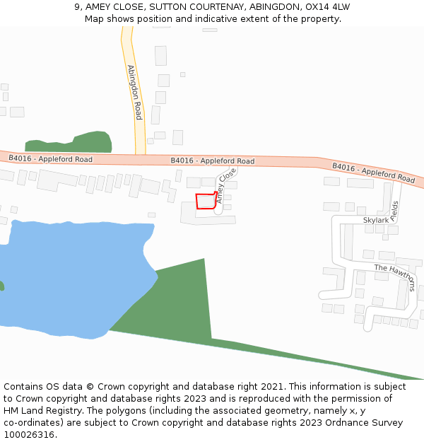 9, AMEY CLOSE, SUTTON COURTENAY, ABINGDON, OX14 4LW: Location map and indicative extent of plot