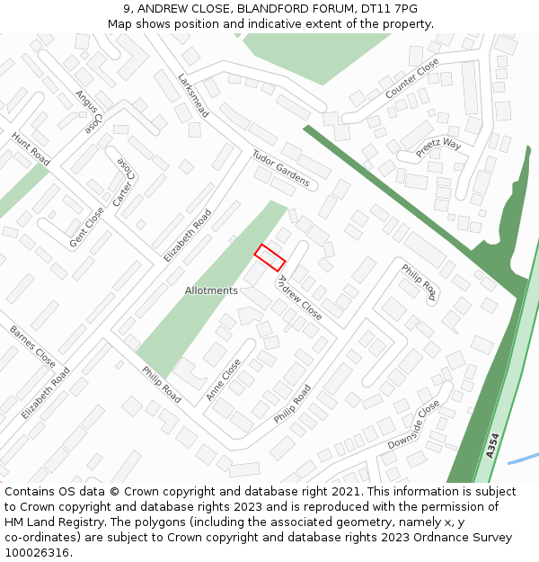 9, ANDREW CLOSE, BLANDFORD FORUM, DT11 7PG: Location map and indicative extent of plot