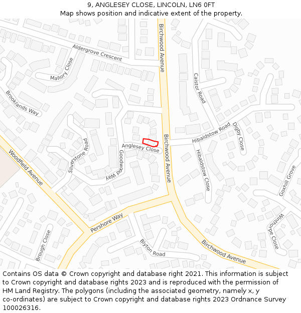 9, ANGLESEY CLOSE, LINCOLN, LN6 0FT: Location map and indicative extent of plot