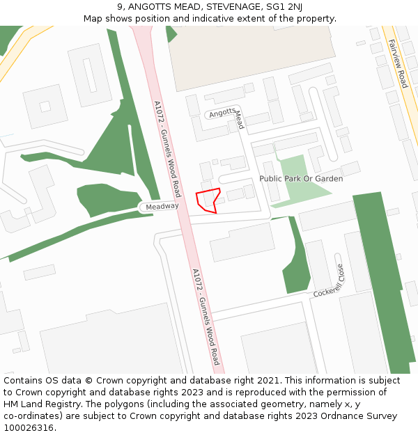 9, ANGOTTS MEAD, STEVENAGE, SG1 2NJ: Location map and indicative extent of plot