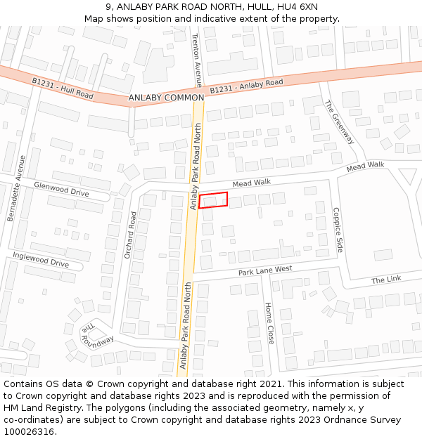 9, ANLABY PARK ROAD NORTH, HULL, HU4 6XN: Location map and indicative extent of plot