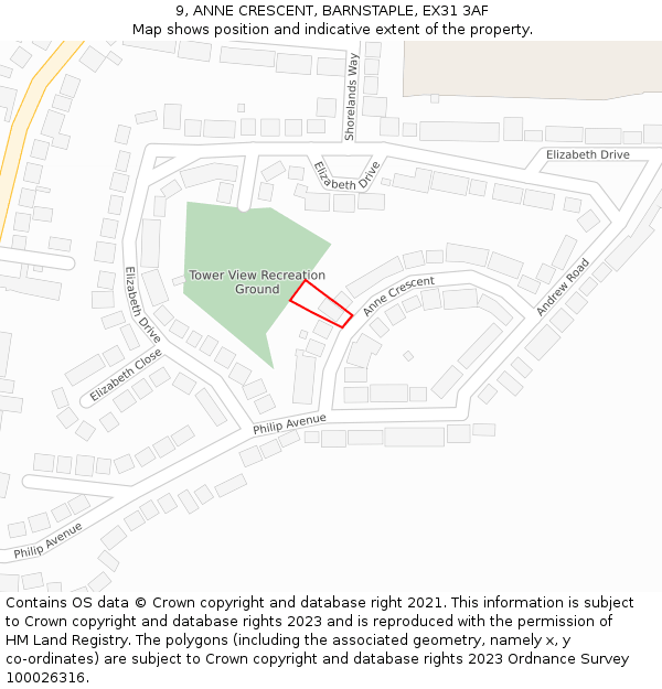 9, ANNE CRESCENT, BARNSTAPLE, EX31 3AF: Location map and indicative extent of plot