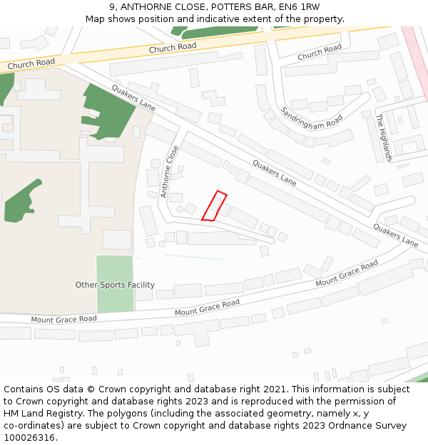 9, ANTHORNE CLOSE, POTTERS BAR, EN6 1RW: Location map and indicative extent of plot