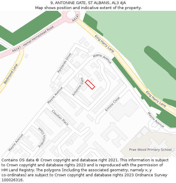 9, ANTONINE GATE, ST ALBANS, AL3 4JA: Location map and indicative extent of plot