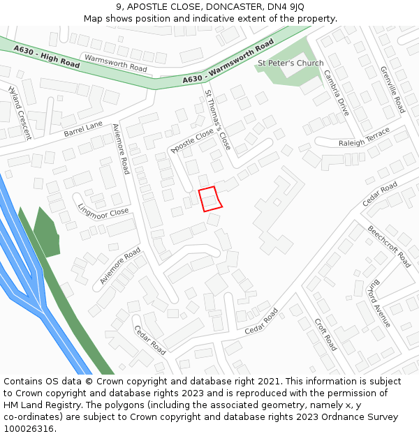 9, APOSTLE CLOSE, DONCASTER, DN4 9JQ: Location map and indicative extent of plot