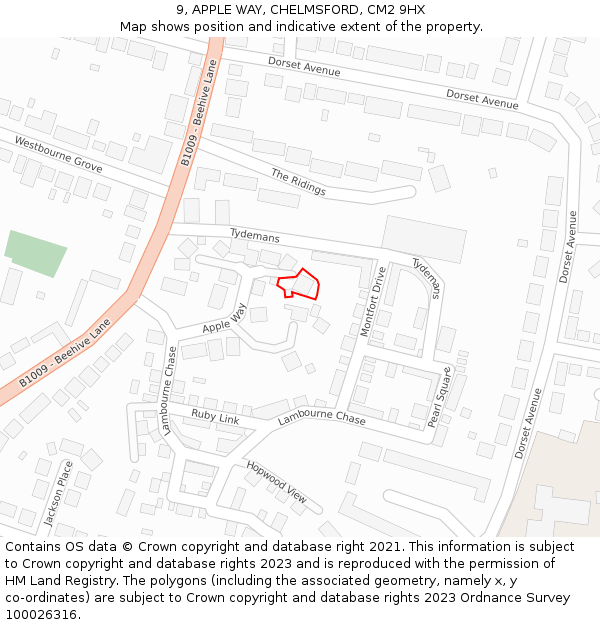 9, APPLE WAY, CHELMSFORD, CM2 9HX: Location map and indicative extent of plot