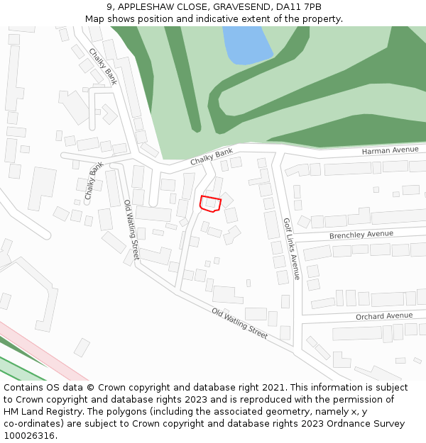 9, APPLESHAW CLOSE, GRAVESEND, DA11 7PB: Location map and indicative extent of plot