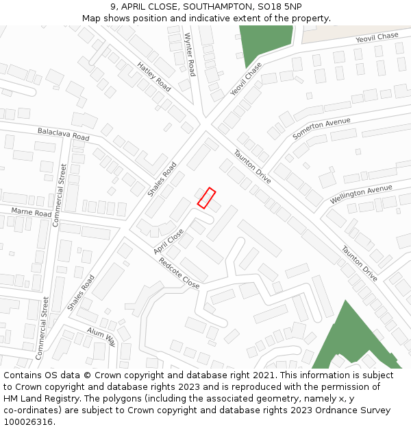 9, APRIL CLOSE, SOUTHAMPTON, SO18 5NP: Location map and indicative extent of plot