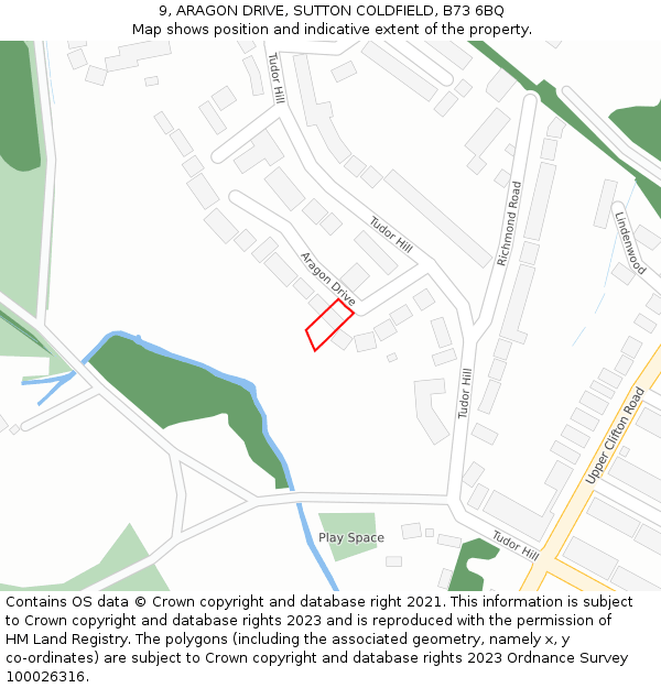 9, ARAGON DRIVE, SUTTON COLDFIELD, B73 6BQ: Location map and indicative extent of plot