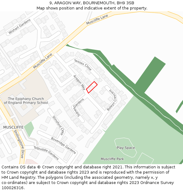 9, ARAGON WAY, BOURNEMOUTH, BH9 3SB: Location map and indicative extent of plot
