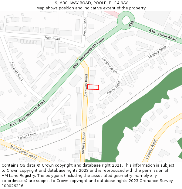 9, ARCHWAY ROAD, POOLE, BH14 9AY: Location map and indicative extent of plot