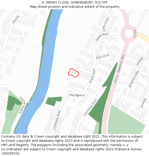 9, ARDEN CLOSE, SHREWSBURY, SY2 5YP: Location map and indicative extent of plot