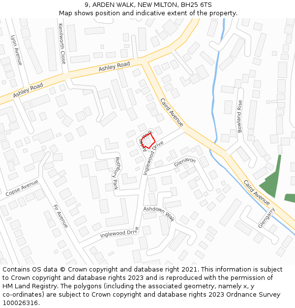 9, ARDEN WALK, NEW MILTON, BH25 6TS: Location map and indicative extent of plot