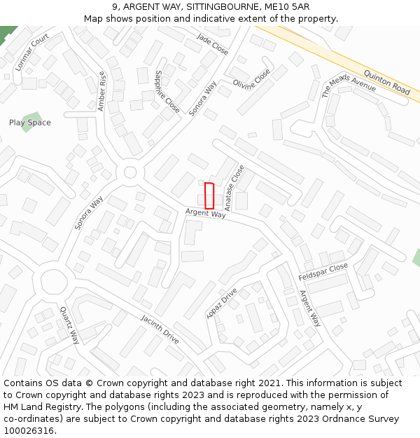 9, ARGENT WAY, SITTINGBOURNE, ME10 5AR: Location map and indicative extent of plot