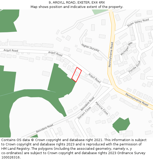 9, ARGYLL ROAD, EXETER, EX4 4RX: Location map and indicative extent of plot